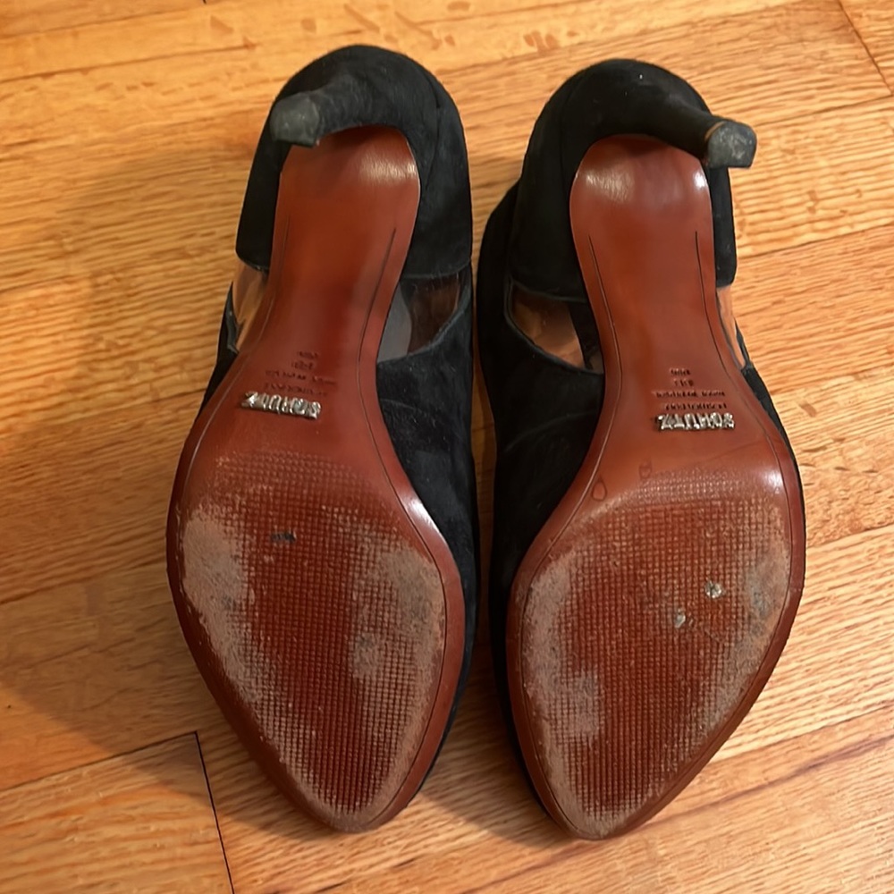 Schutz black suede cutout round toe platform pump size 8  - 4.5in heels - Picture 6 of 8